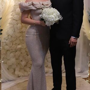 Elegant Off-Shoulder Glitter Gown